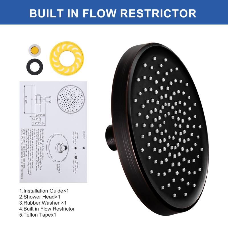 WOWOW 1-Spray 6 in. Wall Mount Fixed Shower Head
