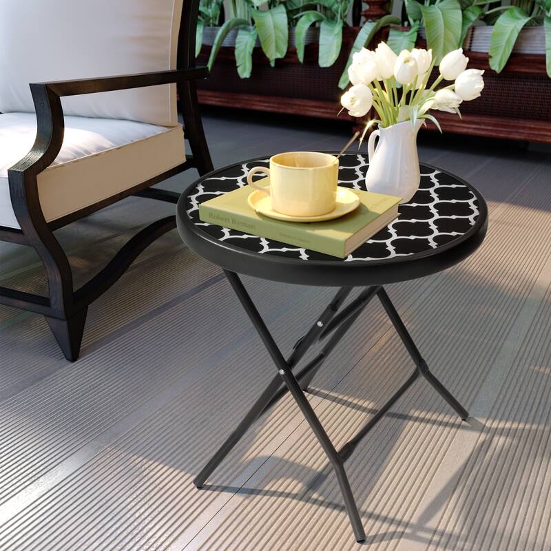 Outdoor Folding Tempered Glass Side Table Patio Bistro Coffee Table