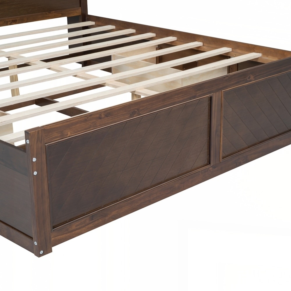 King Size Wood Platform Bed with Multi-storage Headboard