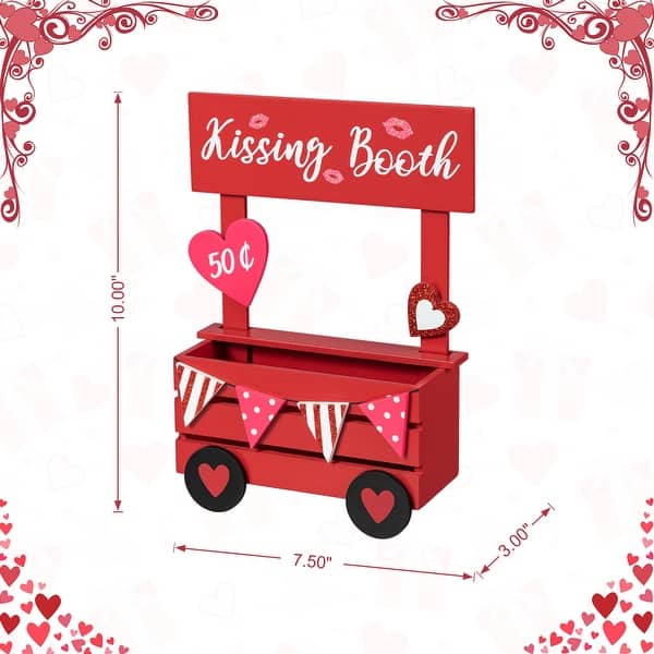 dimension image slide 1 of 2, Glitzhome 10"H Valentine's Wooden KISSING BOOTH Table Decor - 10''H