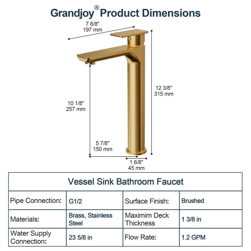 GRANDJOY Modern Vessel Sink Faucet with Spot Resistant Surface