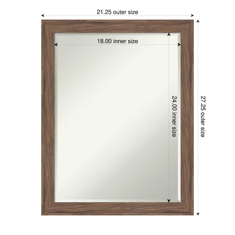 Pia Narrow Half-Inch-Bevel Framed Wall Mirror - Pia Medium Brown Narrow - 21 x 27 in