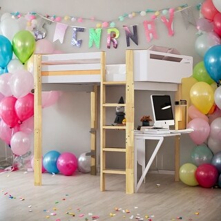 Full Size Stylish Design Wood Loft Bed With Built-in Storage Cabinet and Cubes,Foldable desk,Modern Design,White