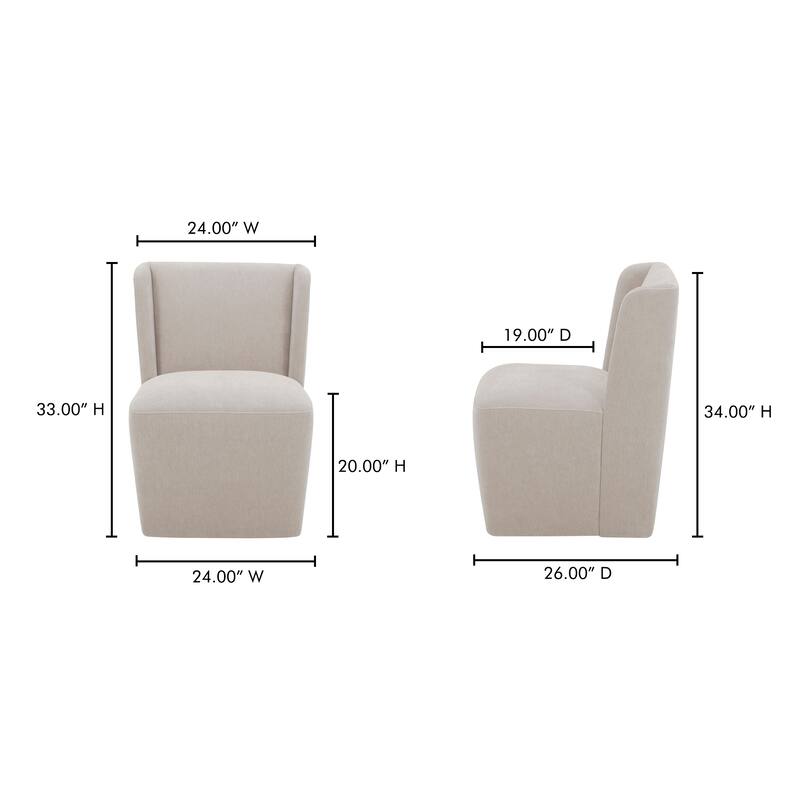 NADAAL STUDIOS Zadie Rolling Dining Chair, 360° Swivel, Polyester Upholstery, High-Density Foam Cushioning, Cream