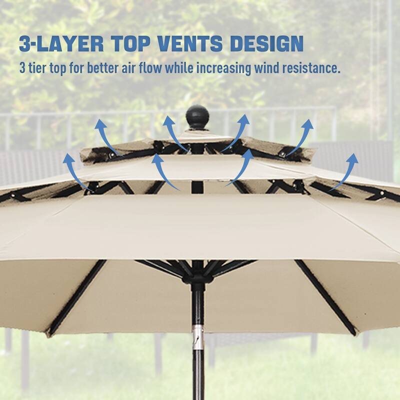 Autlaycil 10FT 3-tier Tilting Patio Umbrella With Base