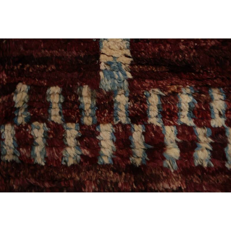 Hand Knotted Oriental 100% Wool Carpet Modern Tribal Red Moroccan Area Rug - 9' 9'' X 6' 8''