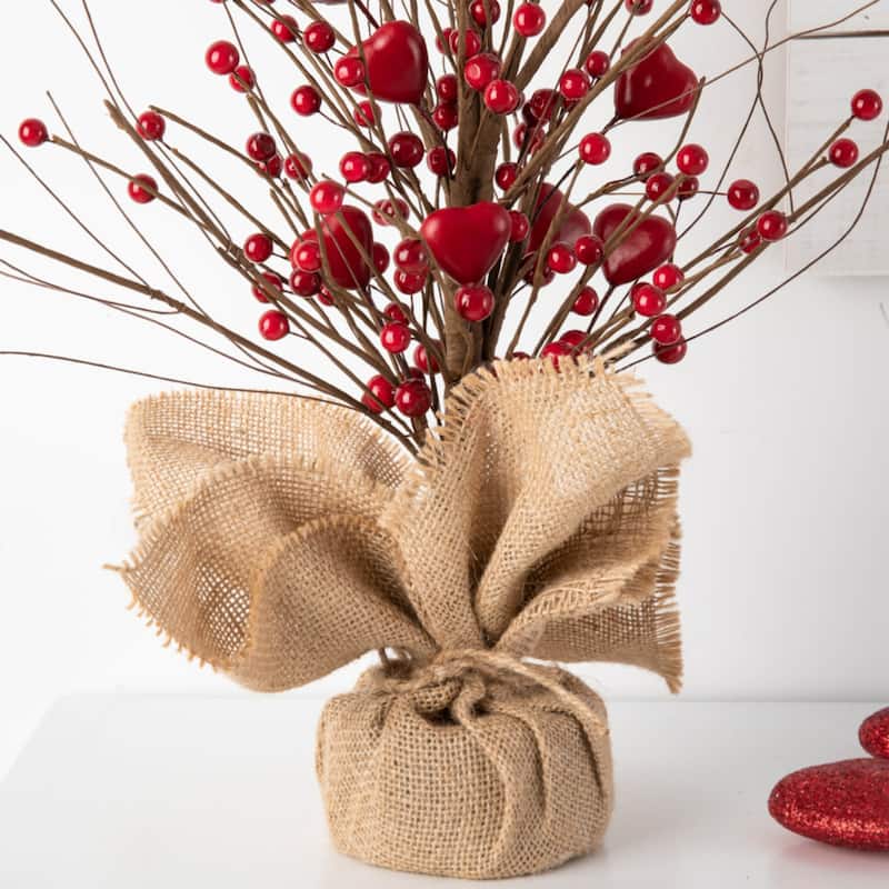 Glitzhome Heart Berry & Fleur-de-Lis Tree Valentine's & Mardi Gras Tree