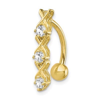 Curata 14k Yellow or White Gold Cubic Zirconia XO Belly Ring Body Piercing (4mm x 15mm)