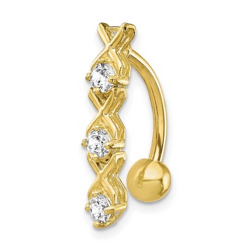 Curata 14k Yellow or White Gold Cubic Zirconia XO Belly Ring Body Piercing (4mm x 15mm)