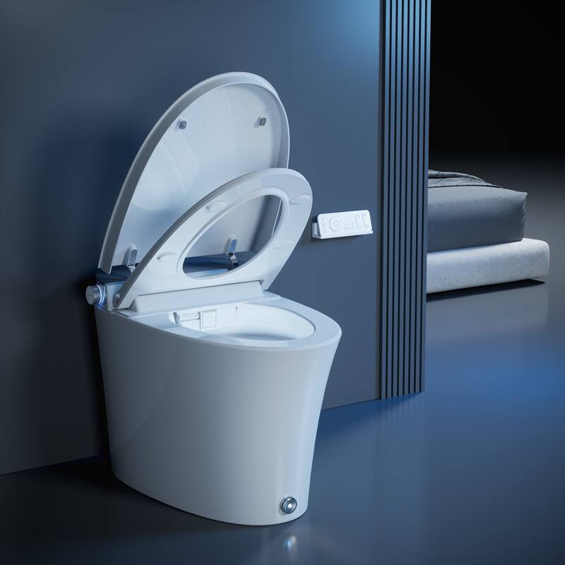 Smart Bidet Toilet with Internal Tank and Flush Pump, 17" Chair Height, Heated Seat, Wash/Dry, Remote