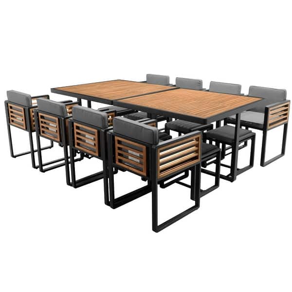 9-Piece Acacia Wood Outdoor Dining Set with Cushions and Square Table