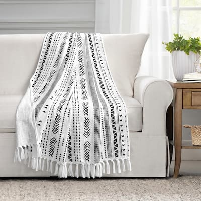 Lush Decor Hygge Stripe Cotton Slub Tassel Fringe Throw Blanket