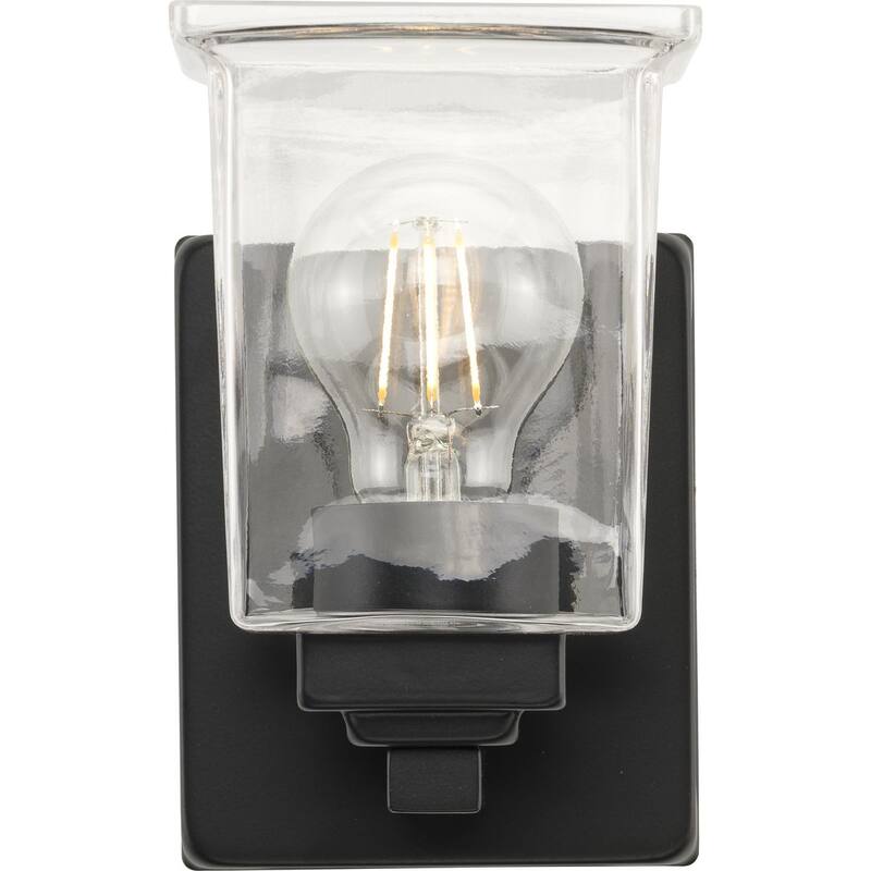 Gilmour Collection One-Light Matte Black Clear Glass Bath Vanity Light - 4.5 in x 5.5 in x 7 in