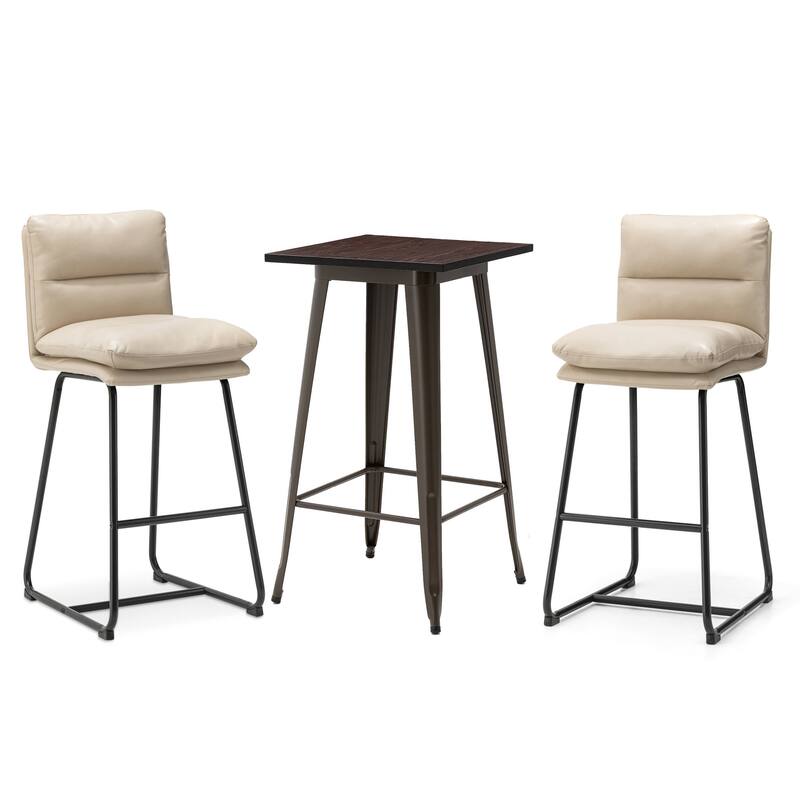 Glitzhome 3-Piece Bar Height Dining Table Set Round Pub Table & Faux Leather Bar Stools