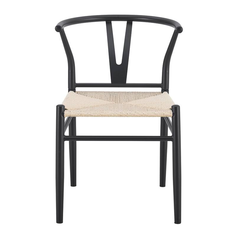 Y-shaped Medieval Style Armchair for Dining Table, Woven Seat (Set of 4)