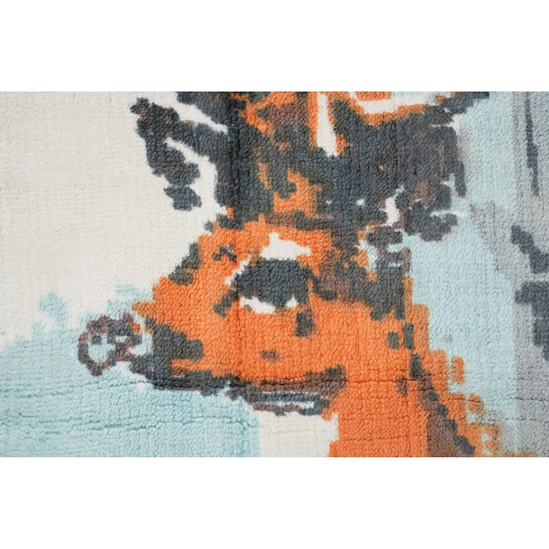 Hand Knotted Oriental Viscose Silk Carpet Modern Animal Pictorial Greys & Charcoal Abstract Area Rug - 7' 11'' X 5' 7''