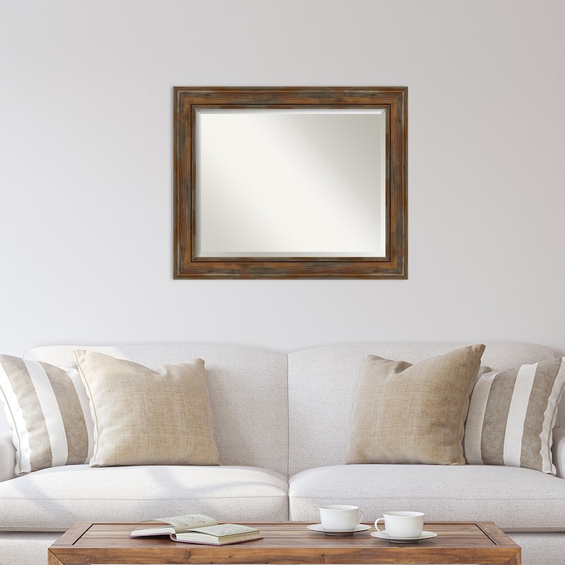 Beveled Wood Wall Mirror - Alexandria Rustic Brown Frame