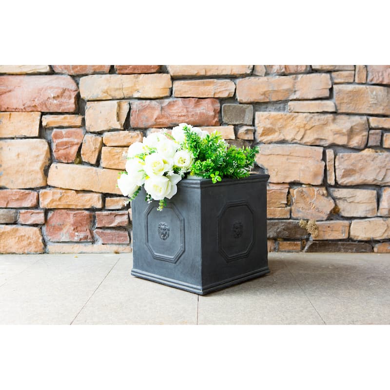 DurX-litecrete Lightweight Concrete Lion Head Square Antique Rust Color Planter Small - 10.24'x10.24'x10.24'