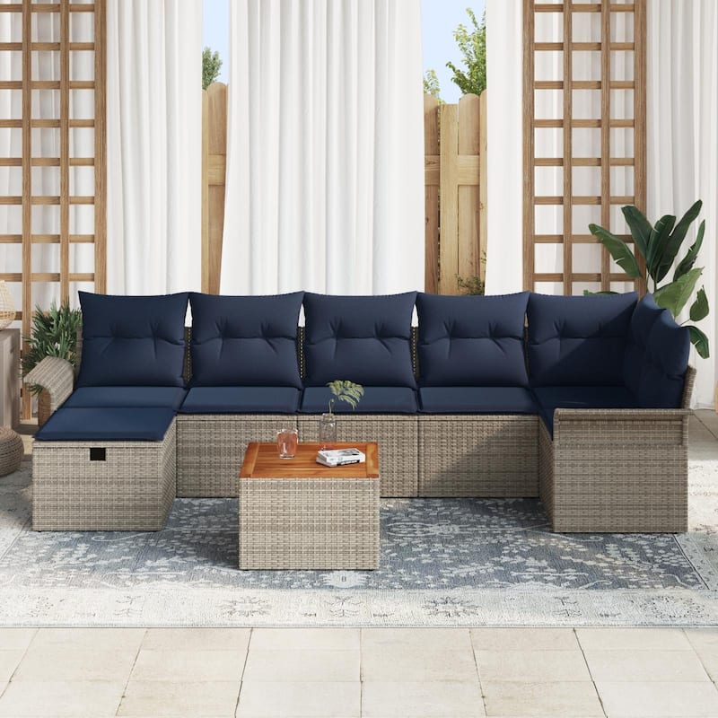vidaXL 8 Garden Sofa Set with Cushions Black/Grey Poly Rattan - 117.1 x 52.2 x 27.2