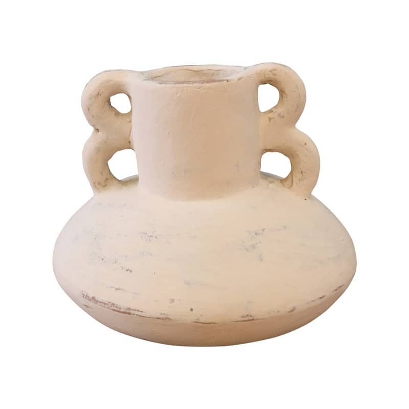 Approx. 6" High Terracota Vase With Double Handles Off White