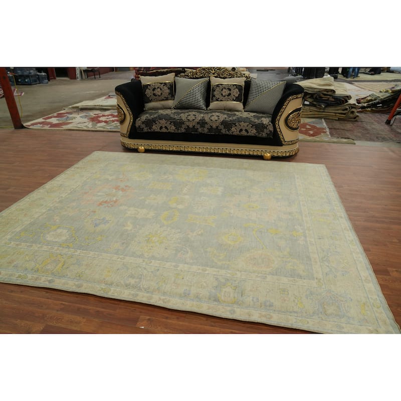 Vegetable Dye Wool Oushak Turkish Area Rug, Floral Geometric Carpet - 10' 1'' X 8' 3''