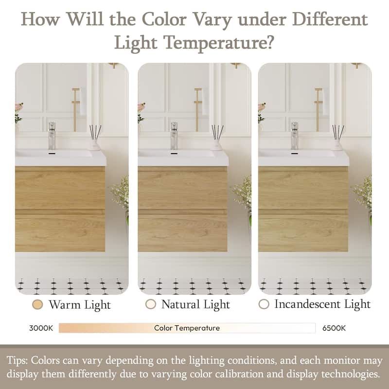 24" Floating Bathroom Vanity with Sink, Wall-Mounted Storage Cabinet with Solid Surface Basin & Soft-Close Drawers