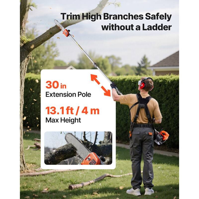 6-in-1 Gas Hedge Trimmer Pole Saw String Trimmer Brush Cutter Edger 26CC Engine - Trimmer: 91 x 9.5 x 8.9 in