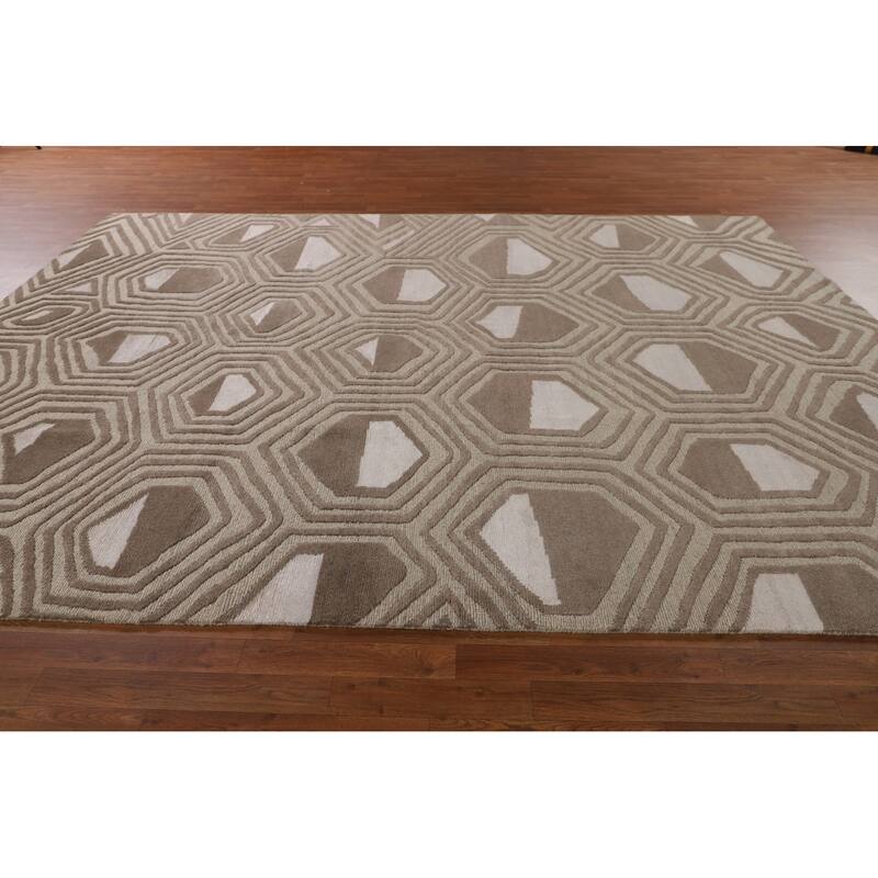 Geometric Indo Modern Area Rug Handmade Wool Carpet - 8'11"x 11'9"