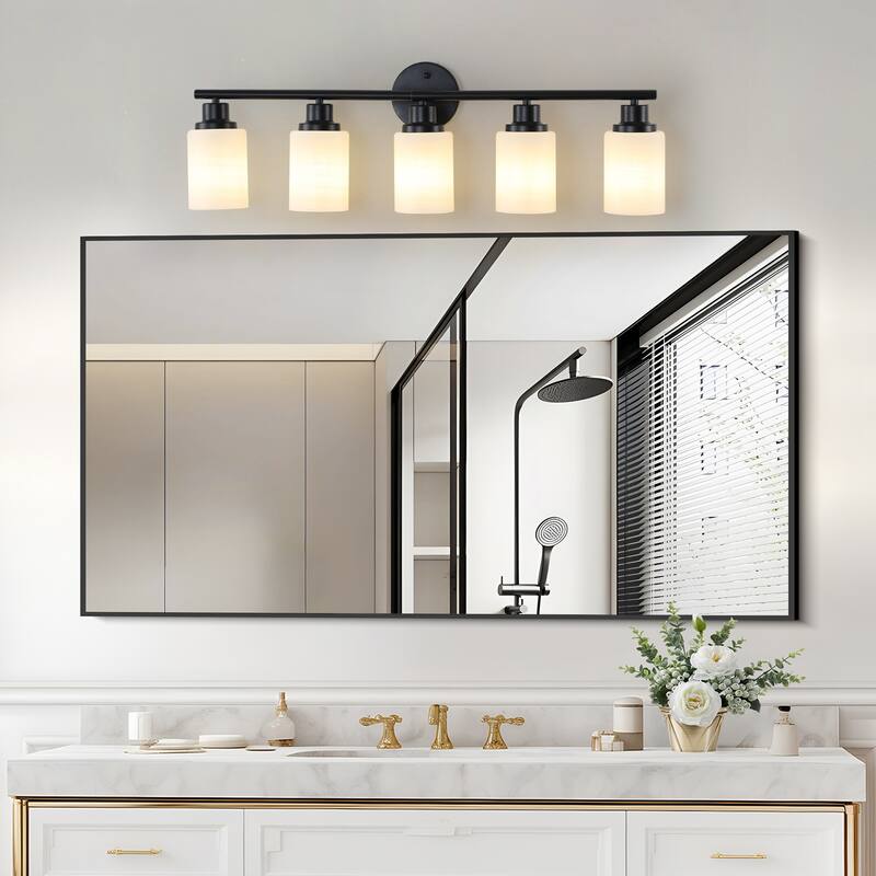 31" Modern 5-Light Vanity Wall Sconce, with Frosted Glass Shades for Bathroom or Hallway Lighting (No Bulbs)