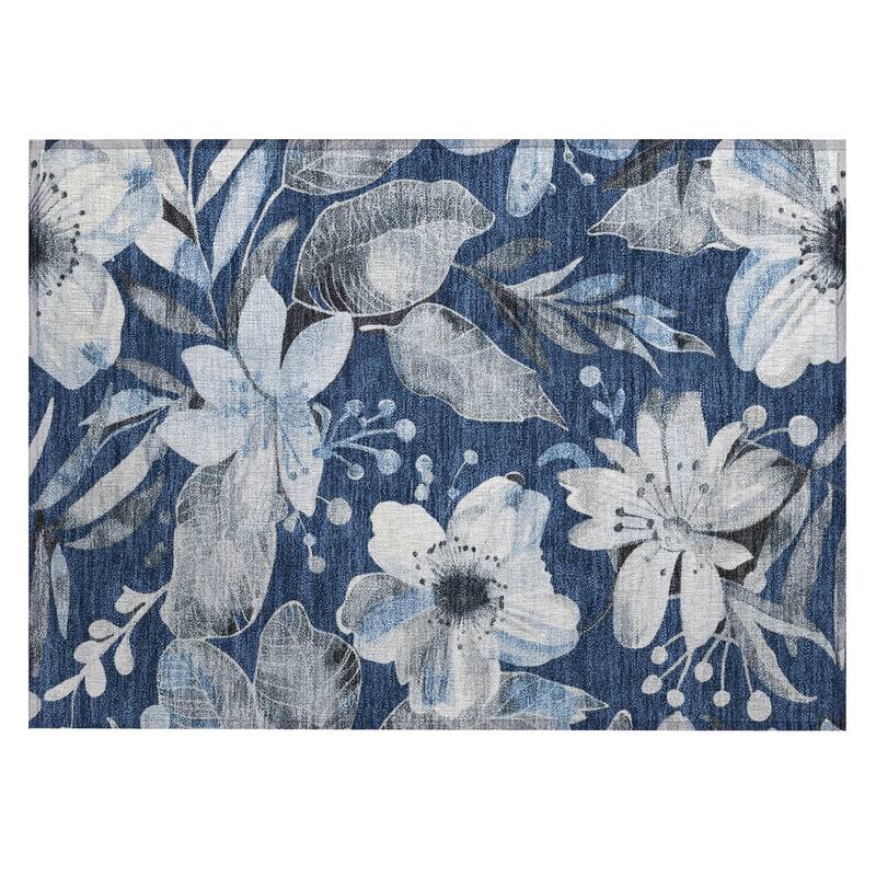 Machine Washable Indoor/ Outdoor Floral Chantille Rug