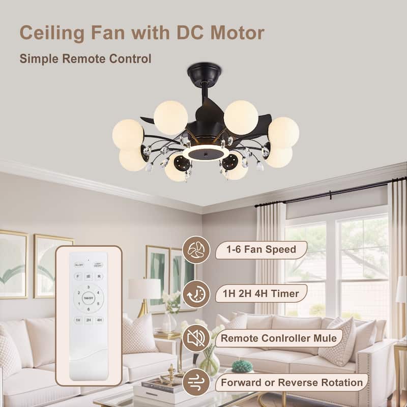 31in. Indoor Gold Modern Ceiling Fan with Light, Reversible Fandelier with Light Bulbs and Remote for Living Room