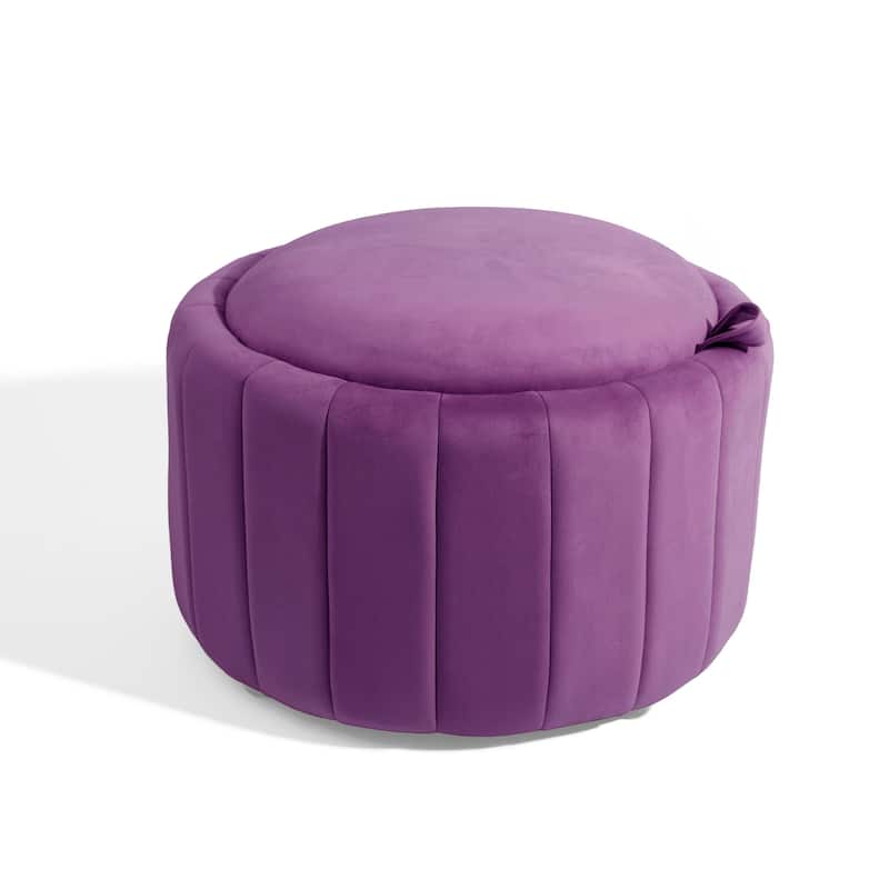 29" Modern Velvet Round Storage Ottoman