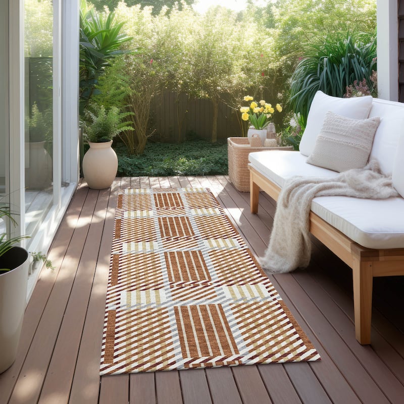 Machine Washable Indoor/ Outdoor Geometric Stripe Chantille Rug - Paprika - 2'3" x 7'6"
