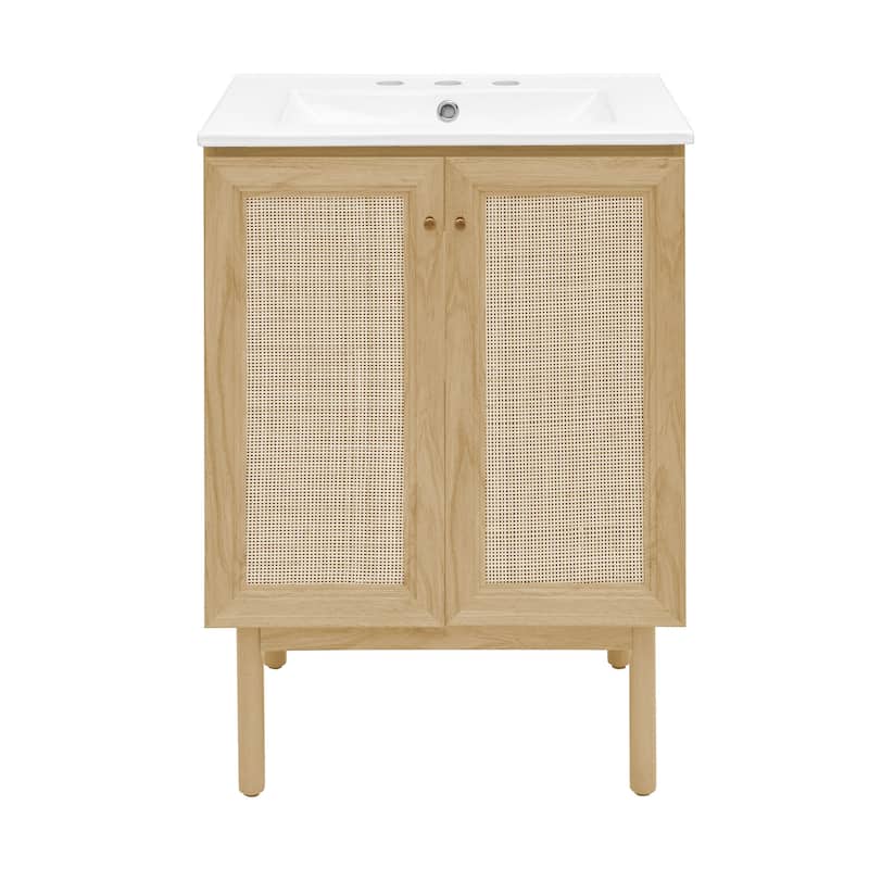 Classe 24 In. Natual Oak Bathroom Vanity With White, 3-Hole Ceramic Sink Top