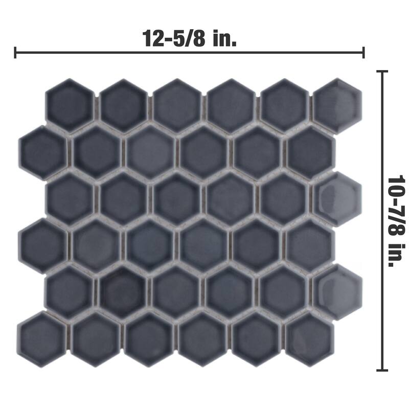 Merola Tile Hudson Due 2" Hex Imperial Grey 10-7/8" x 12-5/8" Porcelain Floor and Wall Tile