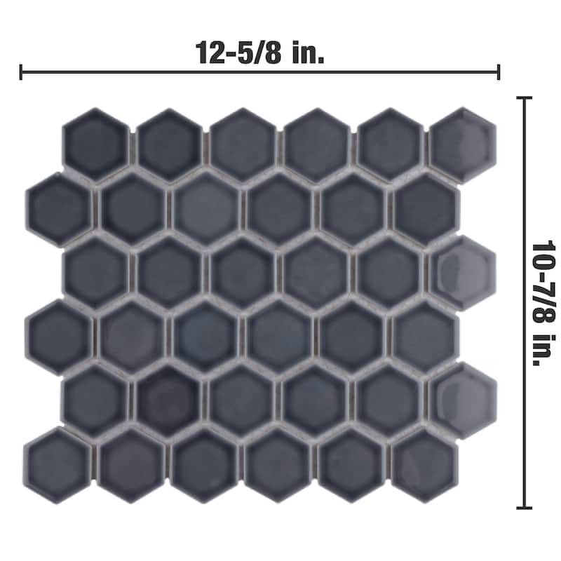 Merola Tile Hudson Due 2" Hex Imperial Grey 10-7/8" x 12-5/8" Porcelain Mosaic Floor and Wall Tile