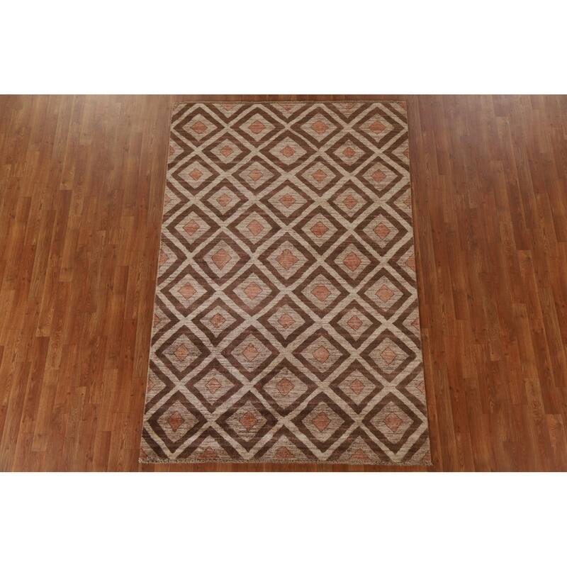 Geometric Gabbeh Kashkoli Oriental Area Rug Hand-knotted Wool Carpet - 5'2" x 7'10"