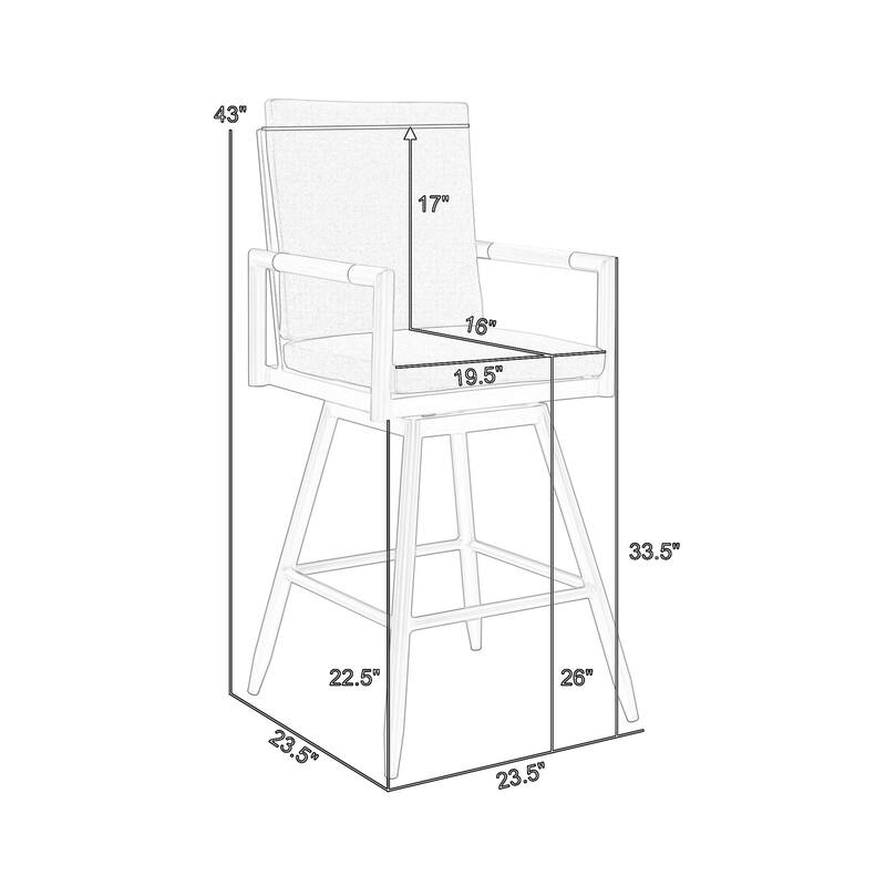 Razi 26 Inch Outdoor Swivel Counter Stool Chair, White Metal, Gray Cushions