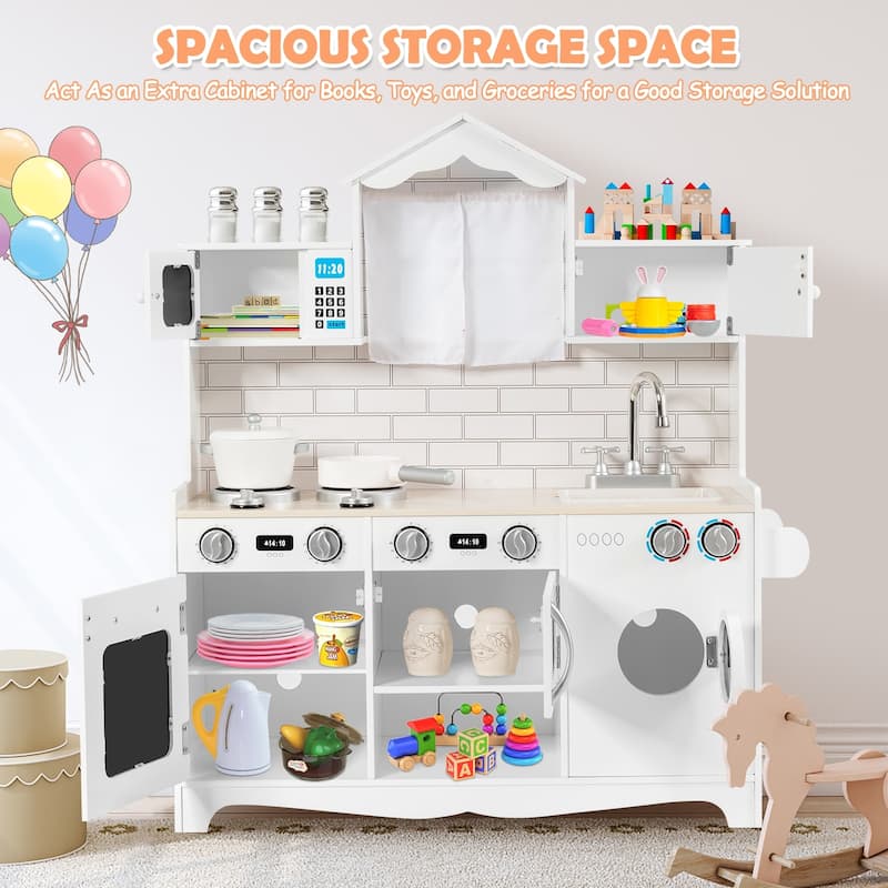 Wooden Kids Kitchen with Washing Machine - 31" x 12" x 35"