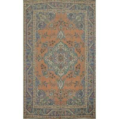 Hand Knotted Oriental 100% Wool Carpet Traditional Floral Oranges & Rust Tabriz Area Rug - 9' 7'' X 6' 8''