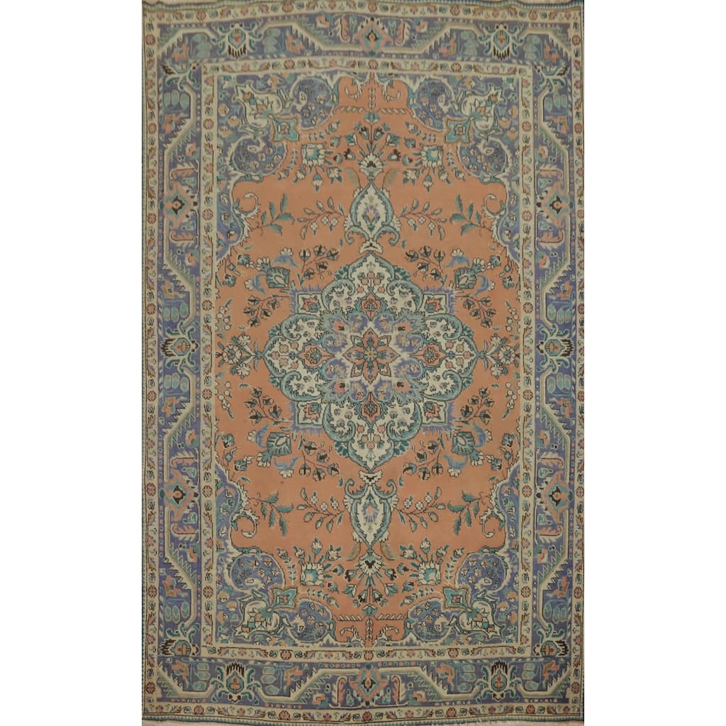Hand Knotted Oriental 100% Wool Carpet Traditional Floral Oranges & Rust Tabriz Area Rug - 9' 7'' X 6' 8''