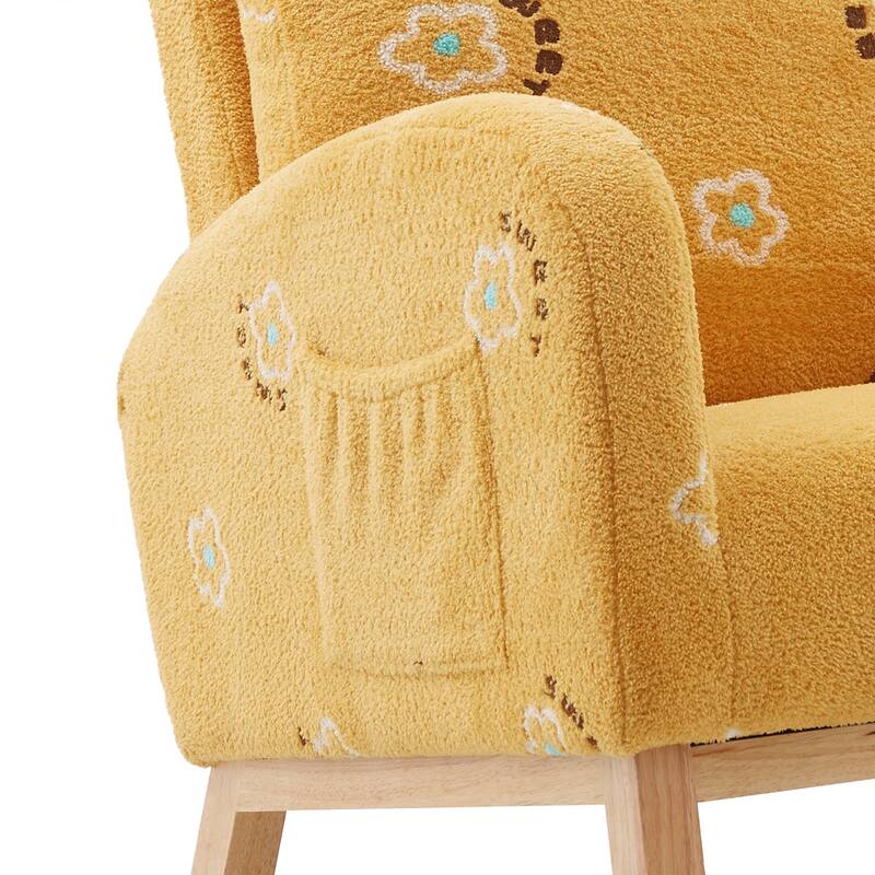 Rocking Chair with Side Pocket, Upholstered High Back Armchair with Solid Wood Legs, Leisure Chair with Padded Seat