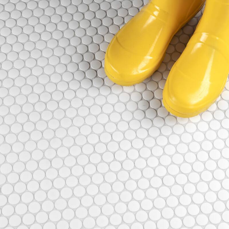 Merola Tile Gotham Penny Round White 9-3/4" x 11-1/2" Porcelain Mosaic Floor and Wall Tile