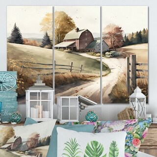 Designart "Path To The Barn IV" Barn Landscape Canvas Art Print - 3 ...