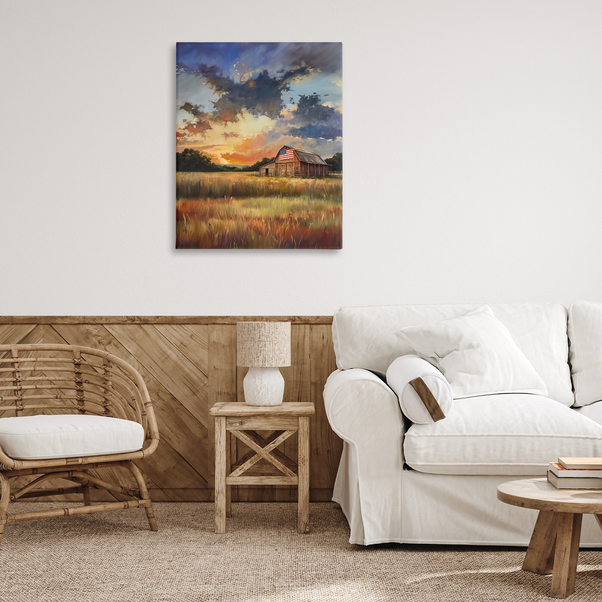 Stupell American Barn at Sunset Canvas Wall Art Design By