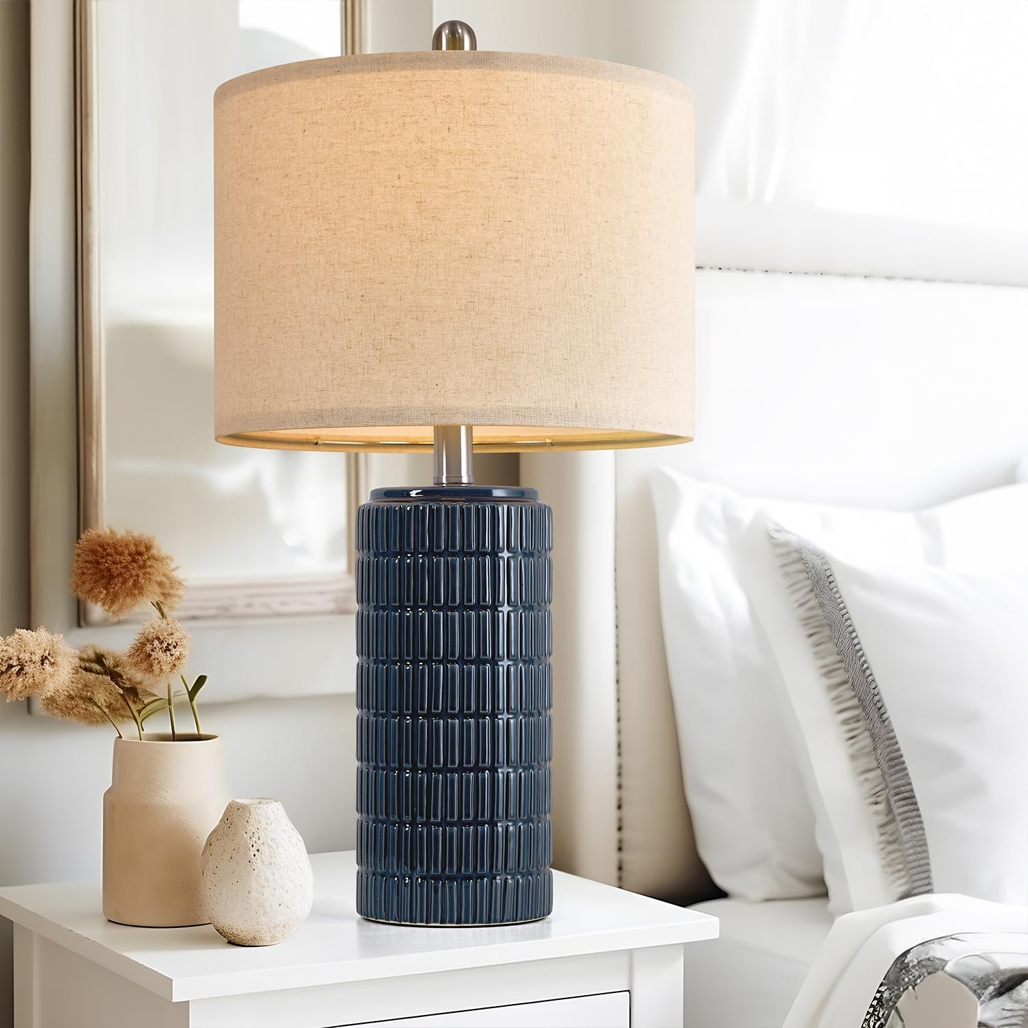 23 Blue Table Lamp Farmhouse Bedside Lamps for Bedroom Set of 2 Ceramic End Table Lamps Traditional Nightstand Desk Lamps