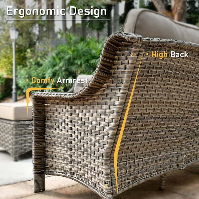 HOOOWOOO 5-piece Wicker High Back Outdoor Furniture Conversation Set