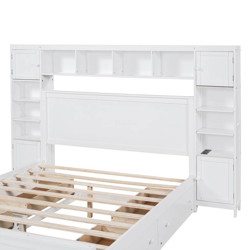 Luxurious Clutter-Free Storage Platform Bookcase Bed with Outlet