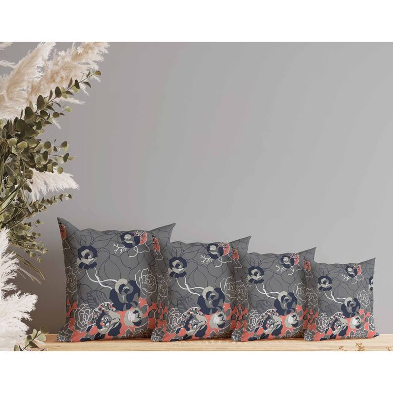 Regal Rose Retreat Faux Suede Reversible Throw Pillow Gray and Blue