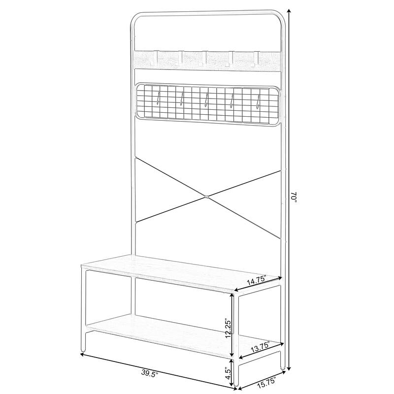 Coat Rack Hall Tree with Storage for Entryway With 10 Hooks